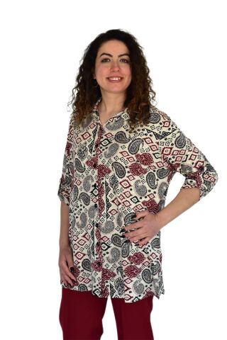 Kadın Büyük Beden Viskon Bluz BGL-ST04253 BEJ - 3XL
