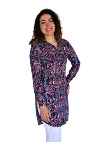 Kadın Nokta Desen Viscon Gömlek BGL-ST04242 LACİVERT - S
