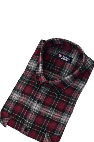 Erkek Pamuklu Kışlık Çift Cepli Kapaklı Gömlek BGL-ST03165 BORDO - S
