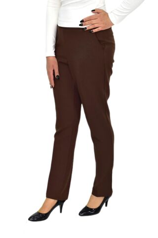 Kadın Paça Puntalı Beli Lastikli Kumaş Pantolon BGL-ST04323 KAHVE - 48