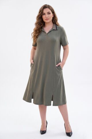 Kadın Polo Yaka Kısa Kol Likralı Elbise 7386 BGL-ST05664