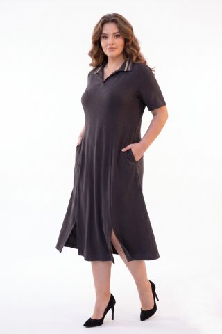 Kadın Polo Yaka Kısa Kol Likralı Elbise 7386 BGL-ST05664