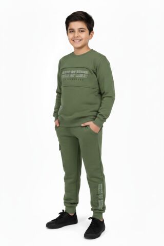 Erkek Çocuk Önü Baskılı Sweatshirt Ve Eşofman Alt Takım BGL-ST05248 YEŞİL - 7 YAŞ