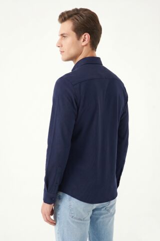 Erkek Spor Slim Fit Uzun Kol Petek Dokulu Gömlek BGL-ST05482 LACİVERT - S