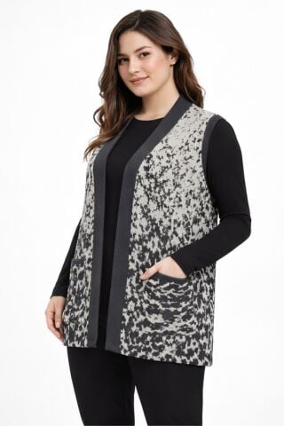 Kadın Anne Triko Yelek Kar Desen BGL-ST05301 TAŞ - 2XL