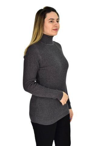 Kadın Büyük Beden Balıkçı Yaka Kazak R22897 BGL-ST03178-1 ANTRASİT - L