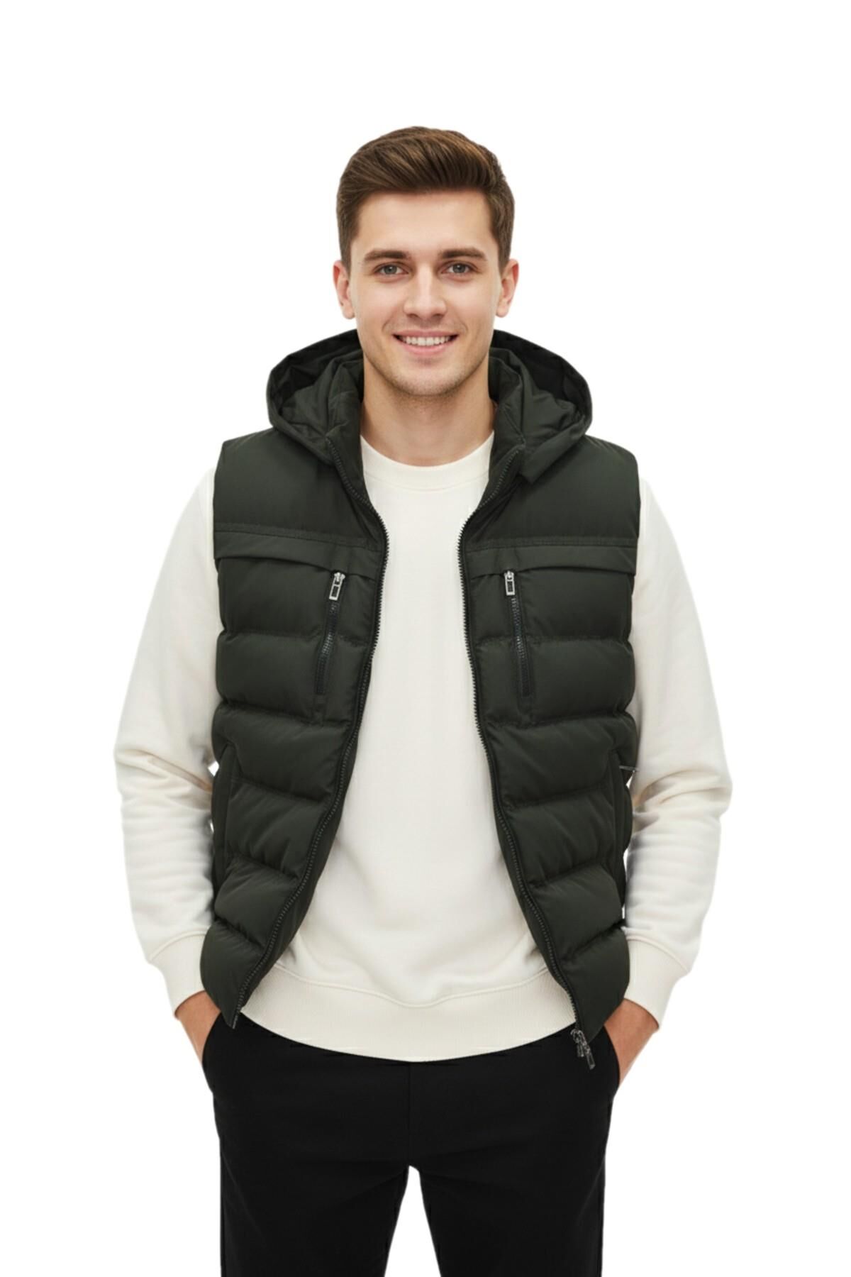 Erkek Kapüşonlu Spor Yelek 4021 BGL-ST04900 HAKİ - XL