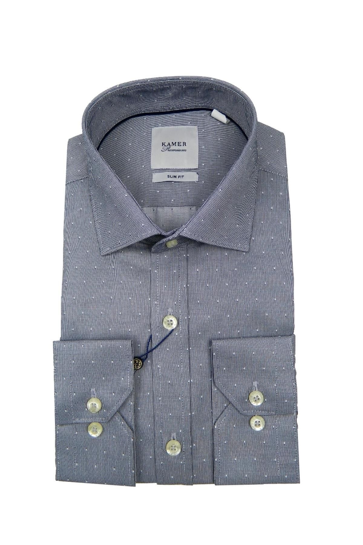 Erkek Slim Fit Puantiyeli Gömlek 1056 BGL-ST02518 GRİ - XS