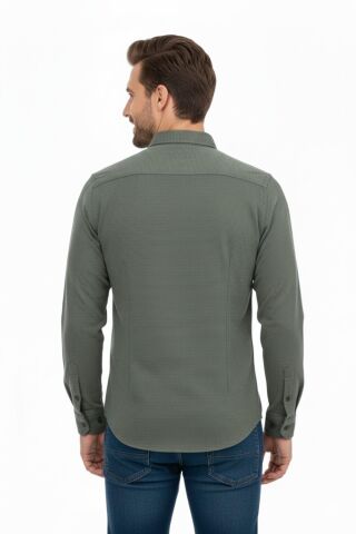 Erkek Spor Slim Fit Uzun Kol Petek Dokulu Gömlek BGL-ST04823 HAKİ - S