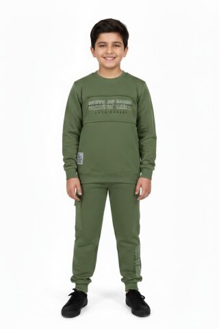 Erkek Çocuk Önü Baskılı Sweatshirt Ve Eşofman Alt Takım BGL-ST05248 YEŞİL - 9 YAŞ