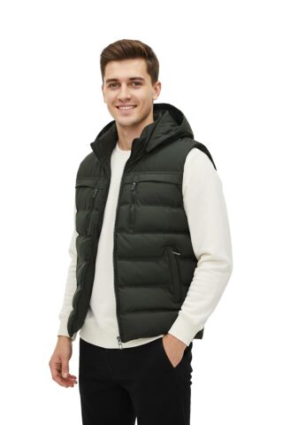 Erkek Kapüşonlu Spor Yelek 4021 BGL-ST04900 HAKİ - 2XL