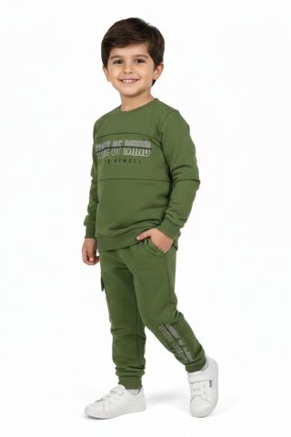 Erkek Çocuk Önü Baskılı Sweatshirt Ve Eşofman Alt Takım BGL-ST05249 ELMA - 6 YAŞ