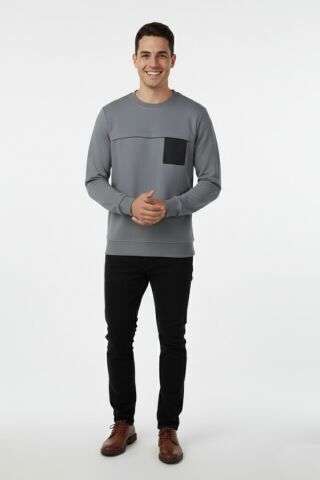 Erkek Mevsimlik Sıfır Yaka Sweatshirt BGL-ST04864 TAŞ - L