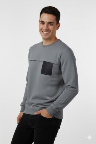 Erkek Mevsimlik Sıfır Yaka Sweatshirt BGL-ST04864 SİYAH - 3XL