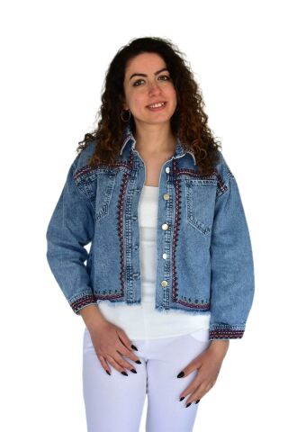 Kadın Nakışlı Kot Gömlek BGL-ST04245