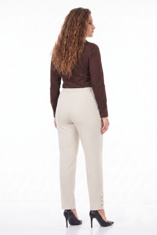 Kadın Paça Puntalı Beli Lastikli Kumaş Pantolon BGL-ST04323 KREM - 46