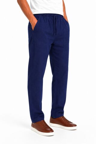 Erkek Ham Bez Lastikli %100 Natural Pamuk Pantolon BGL-ST05616 LACİVERT - 54