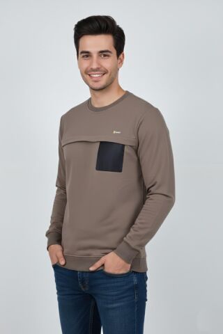 Erkek Mevsimlik Sıfır Yaka Sweatshirt BGL-ST04864 A.KAHVE - 2XL