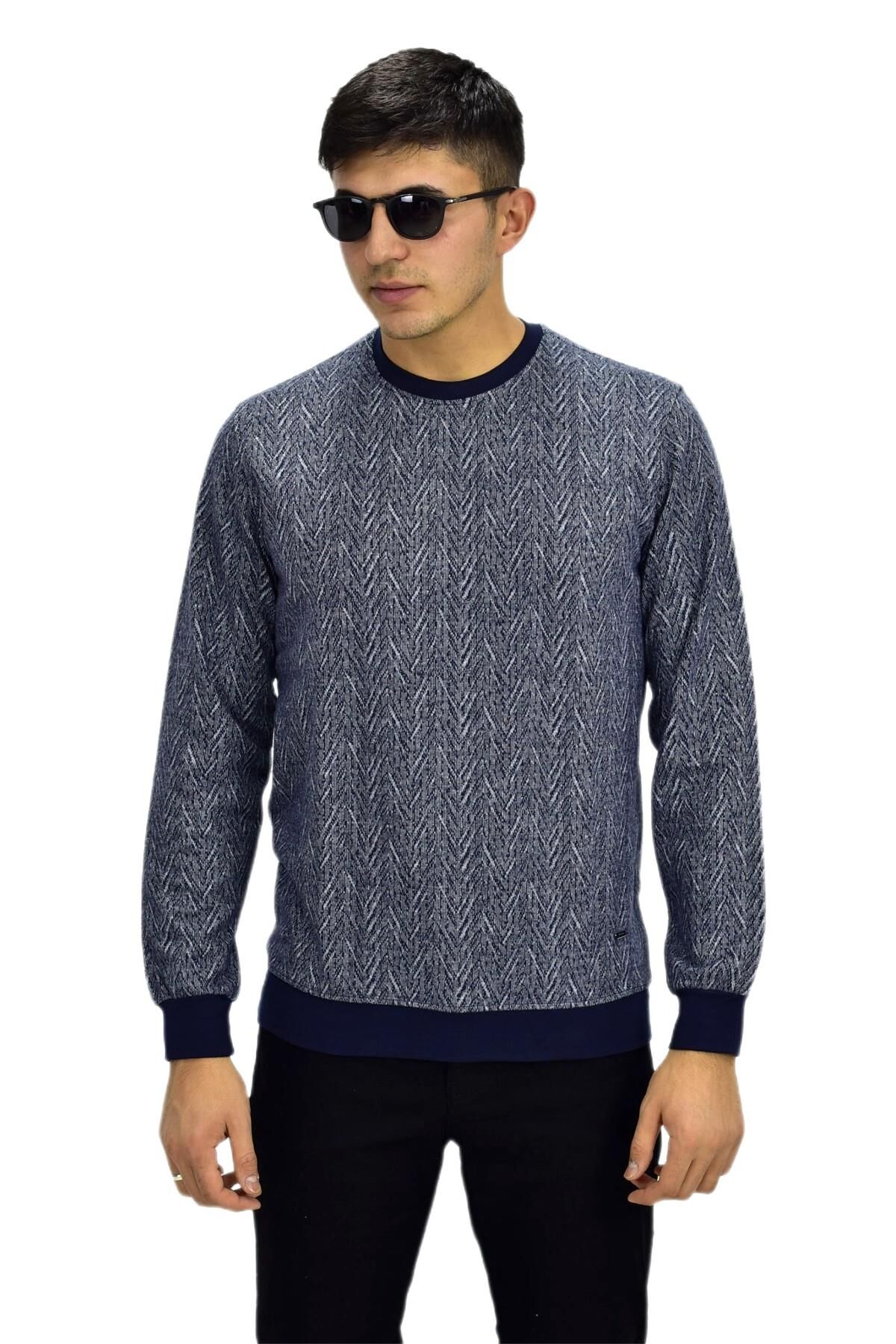 Erkek Spor Sıfır Yaka Sweatshirt R2266 BGL-ST03183 LACİVERT - 2XL