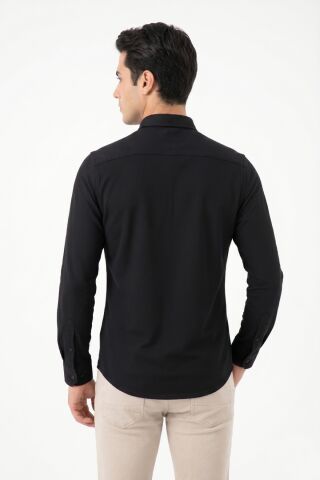 Erkek Spor Slim Fit Uzun Kol Petek Dokulu Gömlek BGL-ST05482 SİYAH - L