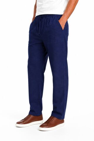 Erkek Ham Bez Lastikli %100 Natural Pamuk Pantolon BGL-ST05616 LACİVERT - 56