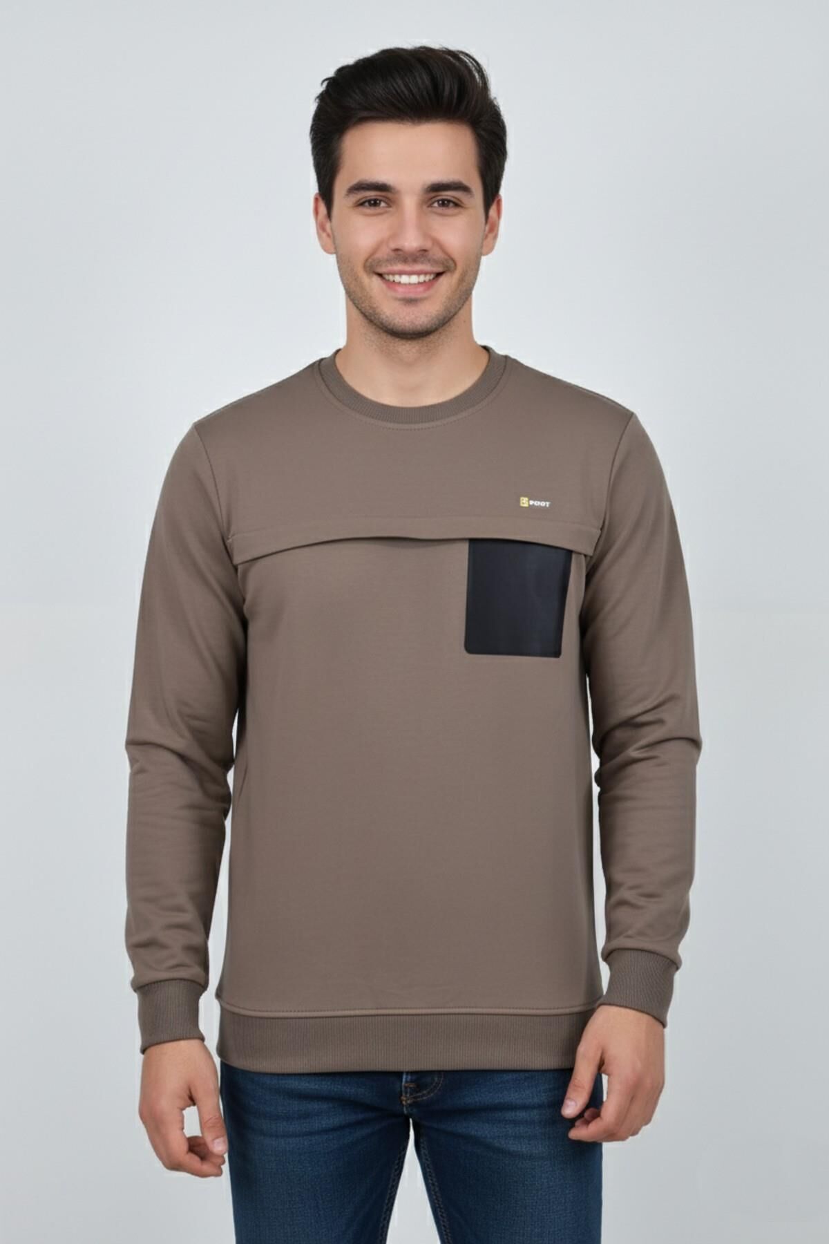 Erkek Mevsimlik Sıfır Yaka Sweatshirt BGL-ST04864 A.KAHVE - 3XL