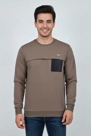 Erkek Mevsimlik Sıfır Yaka Sweatshirt BGL-ST04864 A.KAHVE - 3XL