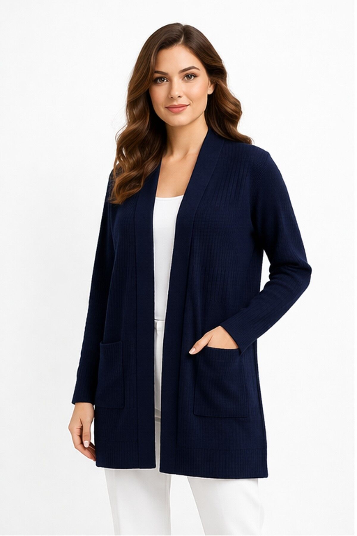 Kadın Anne Triko Cepli Hırka BGL-ST05293 LACİVERT - 2XL