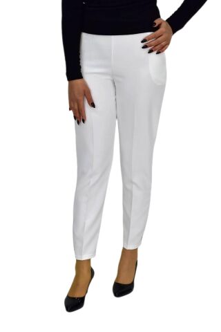 Kadın Paça Puntalı Beli Lastikli Kumaş Pantolon BGL-ST04323 KREM - 50