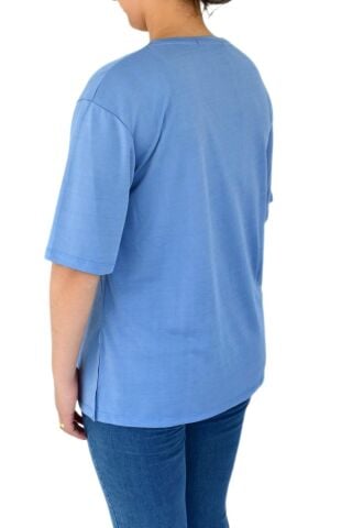 Kadın Sıfır Yaka Simli Tişört BGL-ST02091 LİLA - M