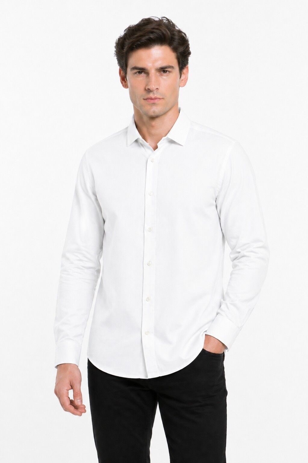 Erkek Spor Silim Fit Pamuklu Yazlık Gömlek BGL-ST05379 BEYAZ - L
