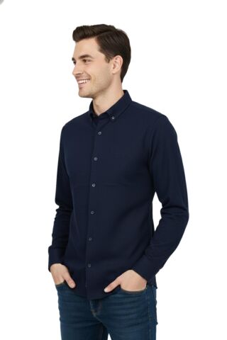 Erkek Spor Slim Fit Uzun Kol Petek Dokulu Gömlek BGL-ST04823 LACİVERT - XL