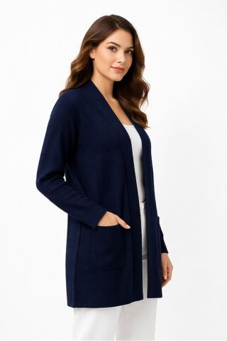 Kadın Anne Triko Cepli Hırka BGL-ST05293 LACİVERT - 3XL