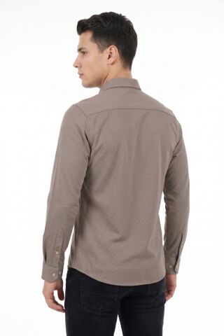 Erkek Spor Slim Fit Uzun Kol Petek Dokulu Gömlek BGL-ST05482 VİZON - M