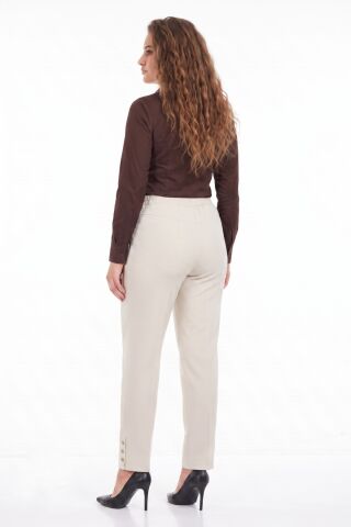 Kadın Paça Puntalı Beli Lastikli Kumaş Pantolon BGL-ST04323 KREM - 56