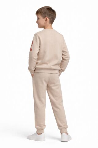 Erkek Çocuk Önü Baskılı Sweatshirt Ve Eşofman Alt Takım BGL-ST05250 BEJ - 1 YAŞ