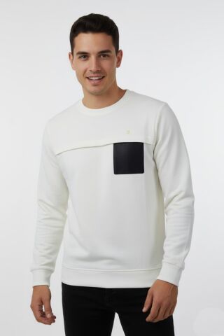 Erkek Mevsimlik Sıfır Yaka Sweatshirt BGL-ST04864 EKRU - 3XL
