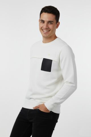 Erkek Mevsimlik Sıfır Yaka Sweatshirt BGL-ST04864 EKRU - 3XL