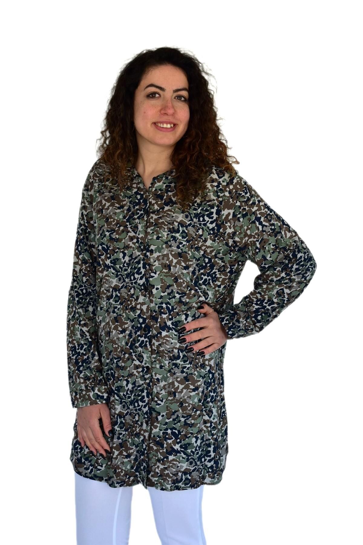 Kadın Kamufulaj Desen Viscon Gömlek BGL-ST04240 HAKİ - 50
