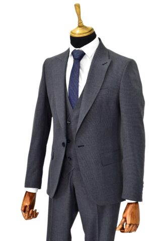 Erkek Silim Fit Yelekli Çift Yırtmaçlı Takım Elbise BGL-ST04737 LACİVERT - 50