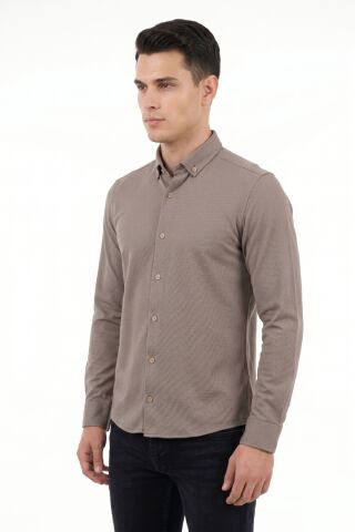 Erkek Spor Slim Fit Uzun Kol Petek Dokulu Gömlek BGL-ST05482 VİZON - 2XL