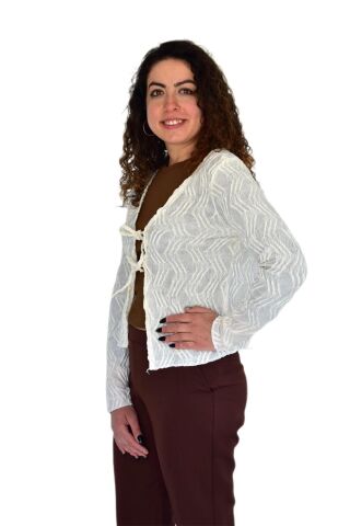 Kadın Yazlık Otantik Bürümcük Hırka BGL-ST04246 KREM - S