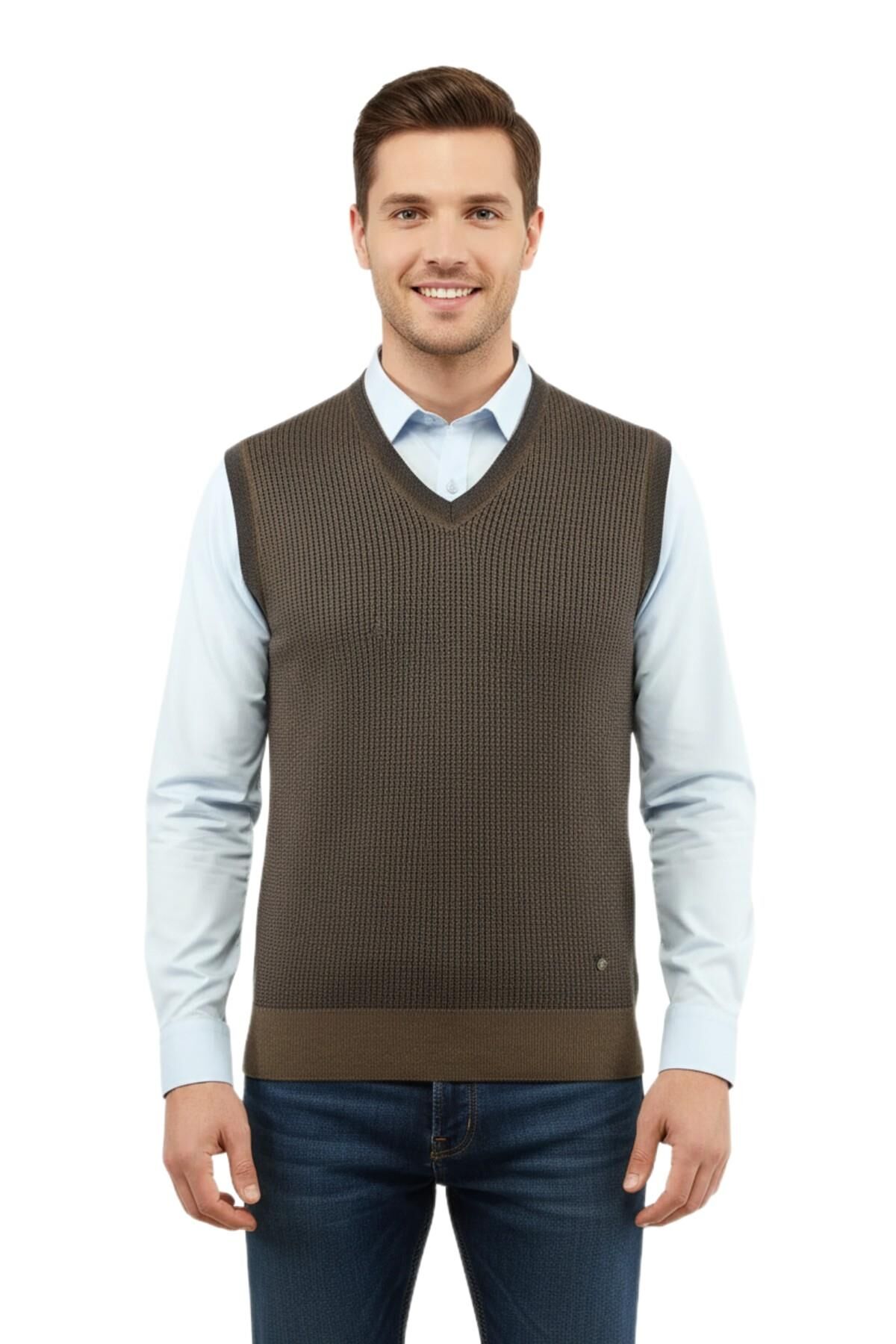 Erkek V Yaka Süveter Çelik Örgü Regular Kalıp 5208H BGL-ST04960