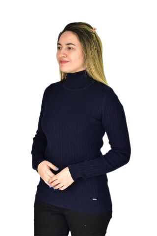 Kadın Büyük Beden Balıkçı Yaka Kazak R22897 BGL-ST03178-1 LACİVERT - M