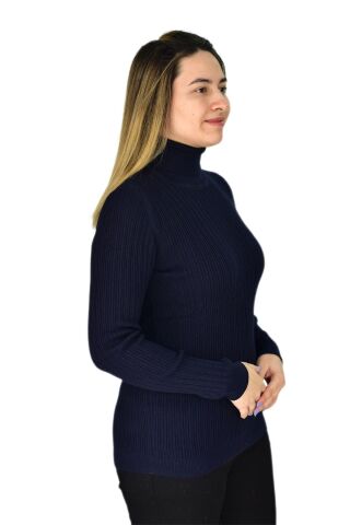 Kadın Büyük Beden Balıkçı Yaka Kazak R22897 BGL-ST03178-1 LACİVERT - M