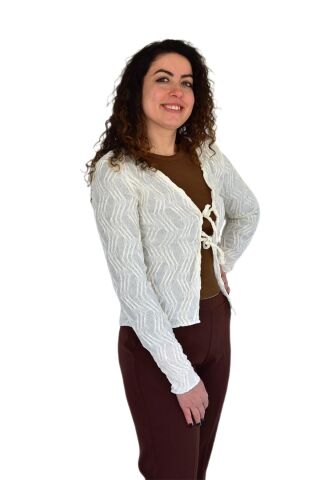 Kadın Yazlık Otantik Bürümcük Hırka BGL-ST04246 KREM - M
