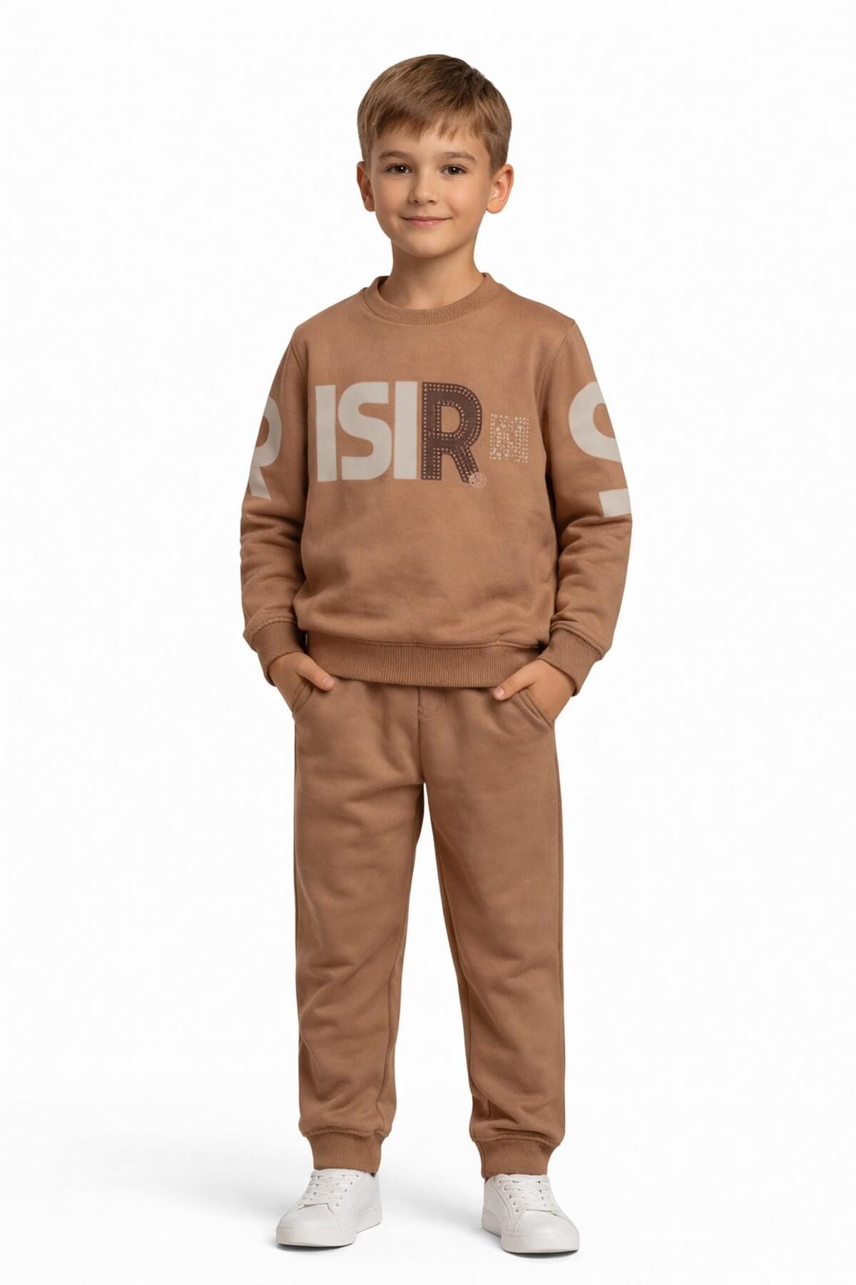 Erkek Çocuk Önü Baskılı Sweatshirt Ve Eşofman Alt Takım BGL-ST05250 CAMEL - 3 YAŞ