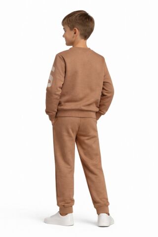 Erkek Çocuk Önü Baskılı Sweatshirt Ve Eşofman Alt Takım BGL-ST05250 CAMEL - 3 YAŞ