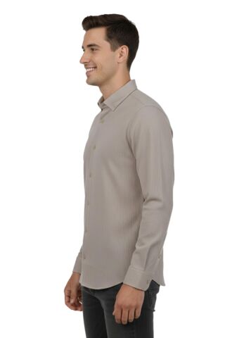 Erkek Spor Slim Fit Uzun Kol Petek Fitilli Gömlek BGL-ST04824 BEJ - L