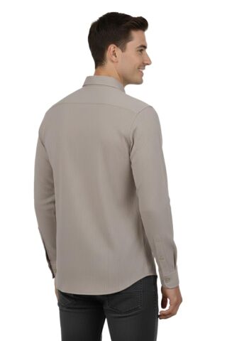 Erkek Spor Slim Fit Uzun Kol Petek Fitilli Gömlek BGL-ST04824 BEJ - L